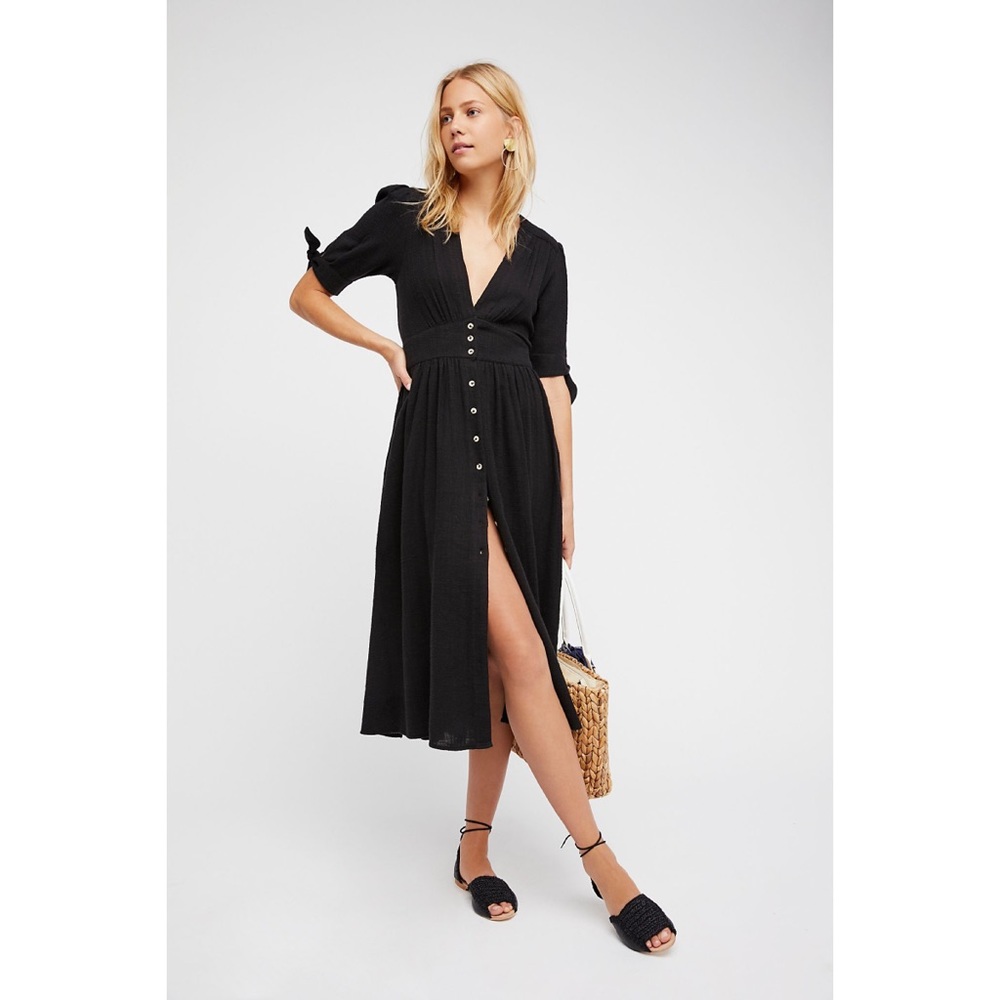 Free People Black Buttoned Midi Sundress